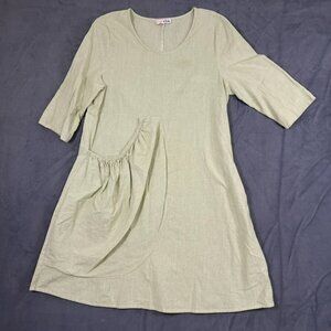 Cottage Core Cali Girls 100% cotton 3/4 sleeves tunic dress Gathered Pocket